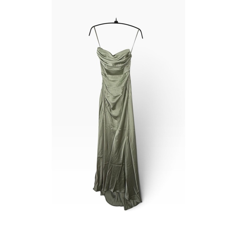 NWT Thatsofetch Light Green Strapless Satin Dress Gown Fairy Ethereal Slit Sz 0